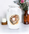 Classic 10-inch baseball cremation urn in abstract design, 