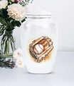 Classic 10-inch baseball cremation urn in abstract design, 