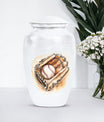 Classic 10-inch baseball cremation urn in abstract design, 