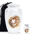 Classic 10-inch baseball cremation urn in abstract design, 
