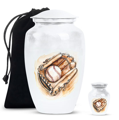 Classic 10-inch baseball cremation urn in abstract design, 