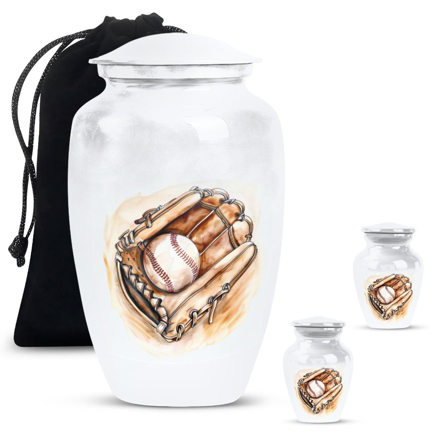 Classic 10-inch baseball cremation urn in abstract design, 