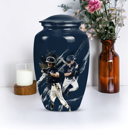 Classic baseball urn.