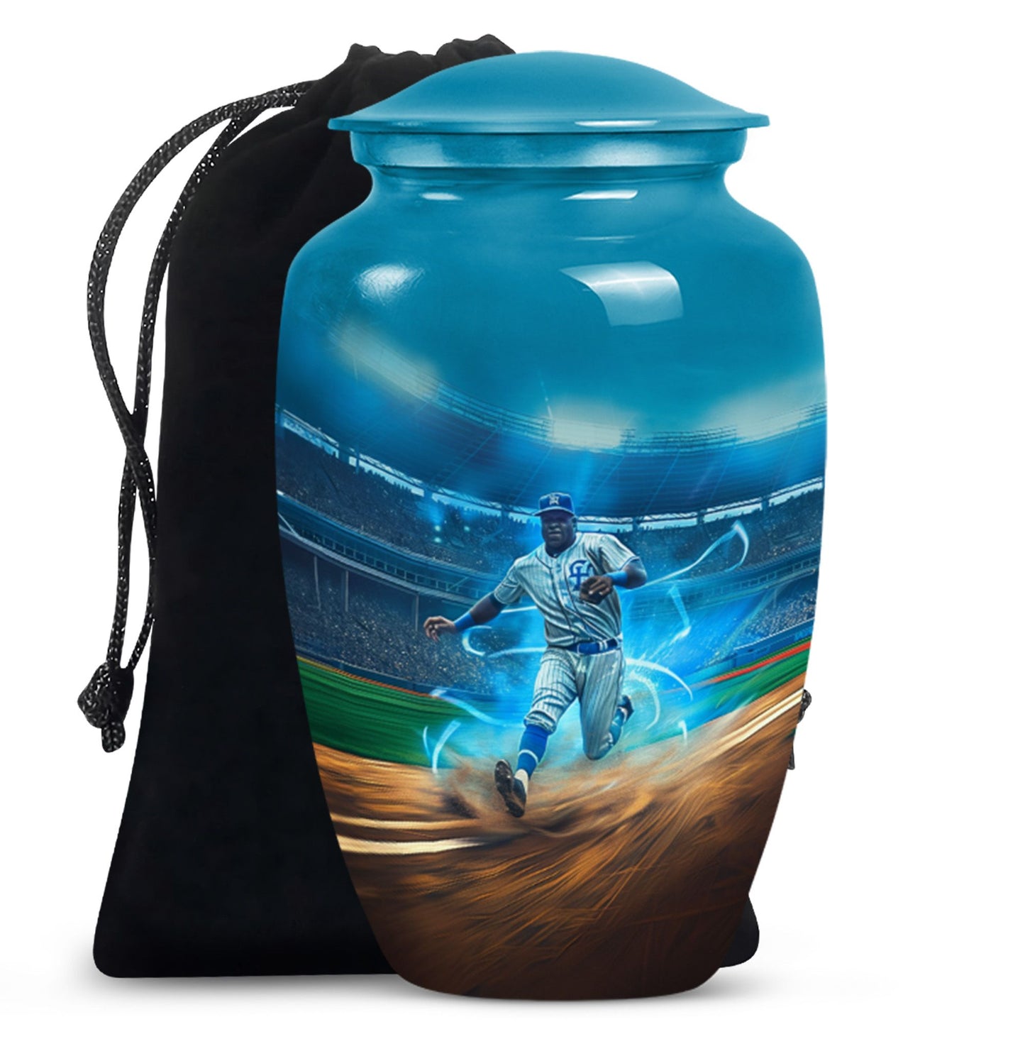 Classic 10 inch baseball cremation urn made of aluminium.
