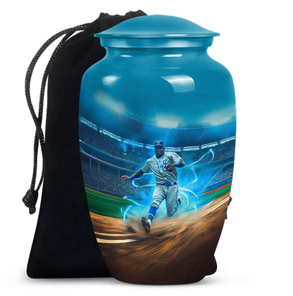 Classic 10 inch baseball cremation urn made of aluminium.
