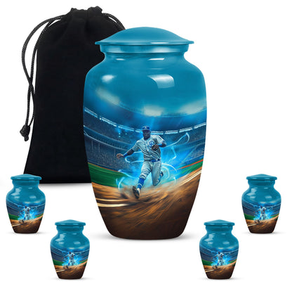 Classic 10 inch baseball cremation urn made of aluminium.