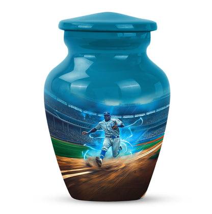Classic 10 inch baseball cremation urn made of aluminium.