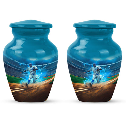 Classic 10 inch baseball cremation urn made of aluminium.