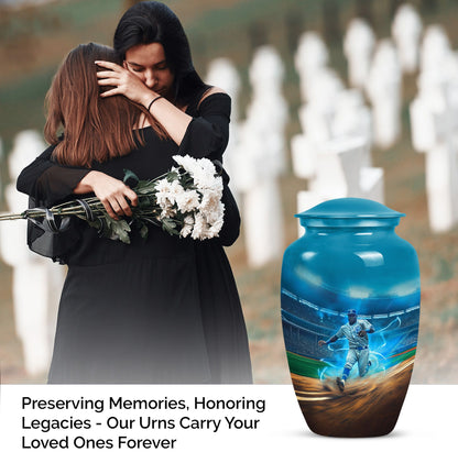 Classic 10 inch baseball cremation urn made of aluminium.