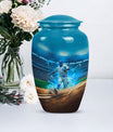 Classic 10 inch baseball cremation urn made of aluminium.