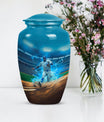 Classic 10 inch baseball cremation urn made of aluminium.