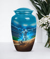 Classic 10 inch baseball cremation urn made of aluminium.