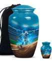 Classic 10 inch baseball cremation urn made of aluminium.