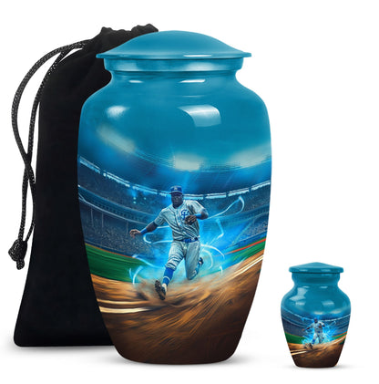 Classic 10 inch baseball cremation urn made of aluminium.