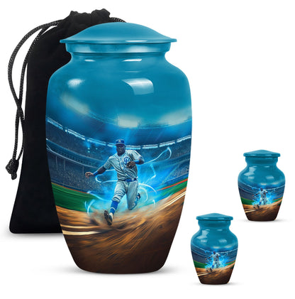 Classic 10 inch baseball cremation urn made of aluminium.
