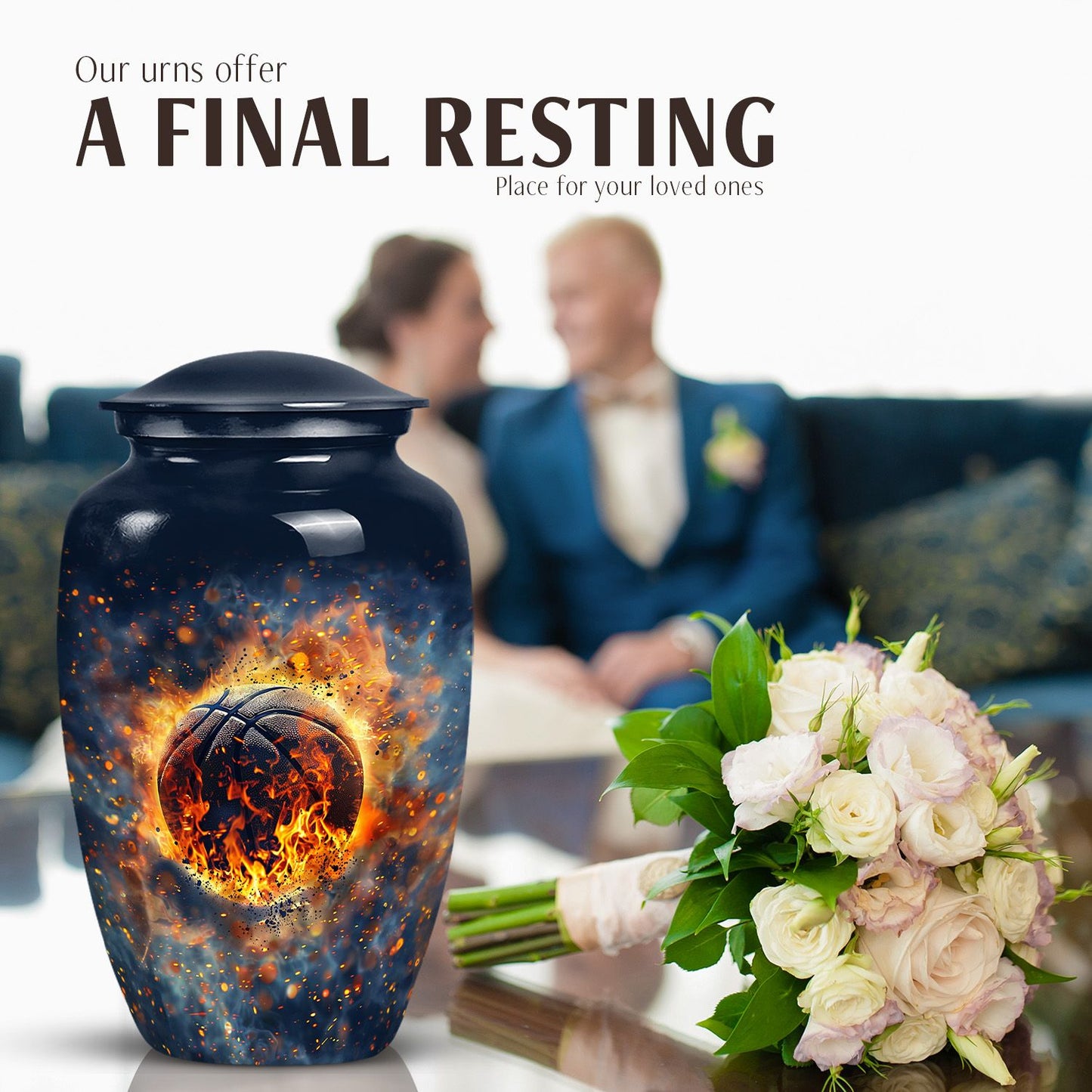 10-inch classic abstract basketball urn.