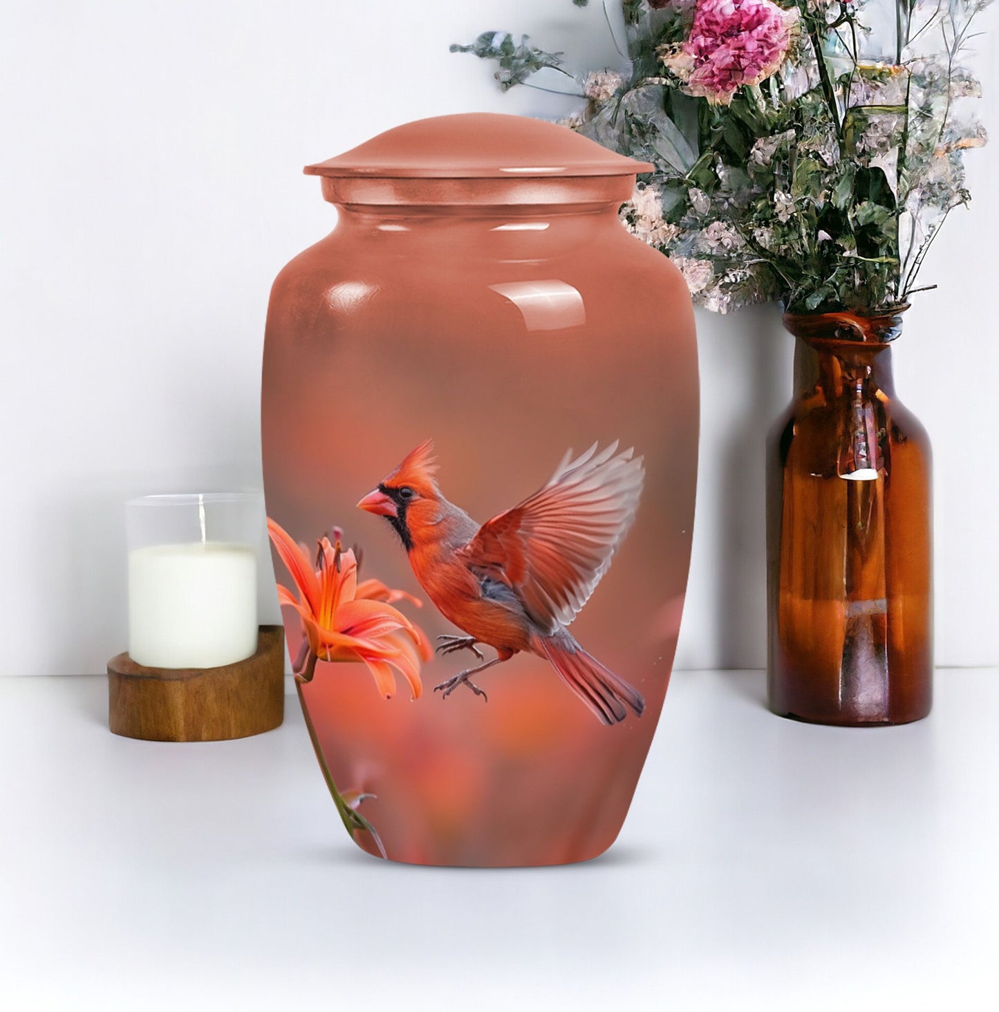 Classic Aluminium Cardinal Bird Urn,
