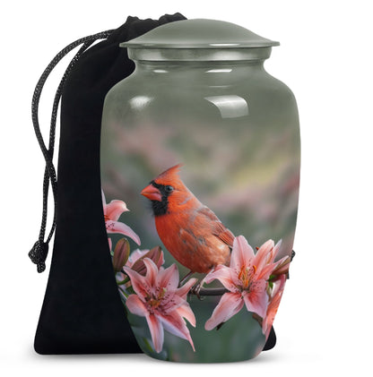 Classic 10 inch Cardinal Bird Urn.