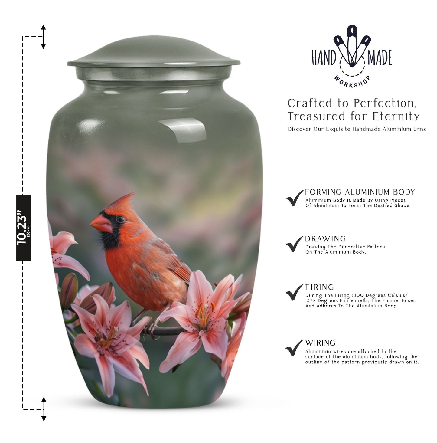Classic 10 inch Cardinal Bird Urn.