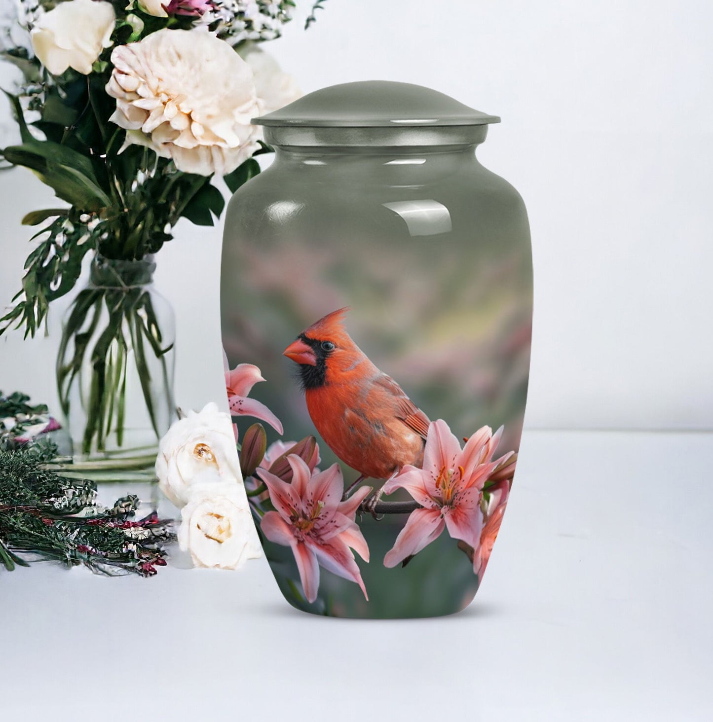 Classic 10 inch Cardinal Bird Urn.