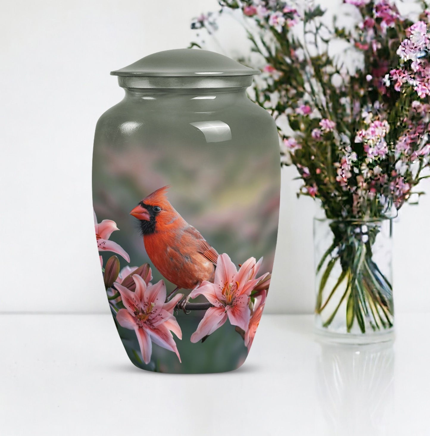 Classic 10 inch Cardinal Bird Urn.