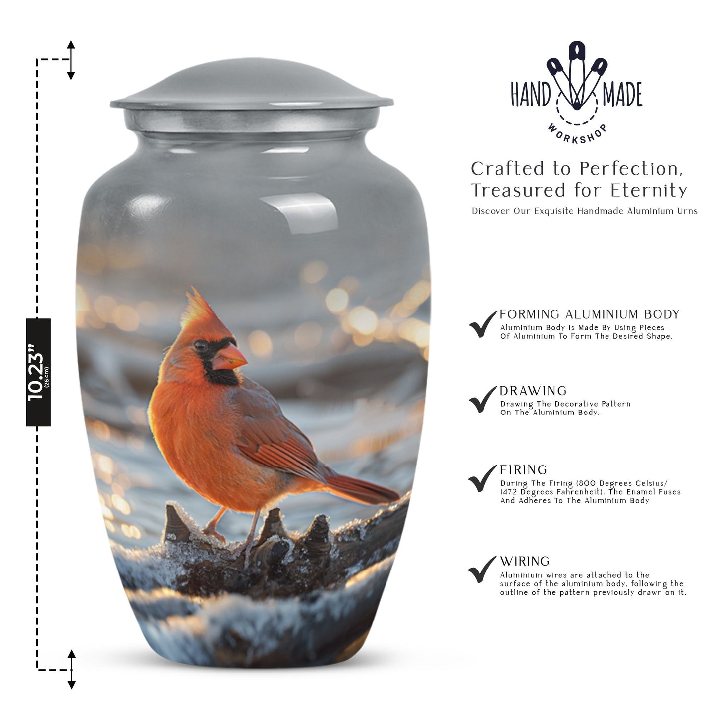 10-inch Cardinal bird urn