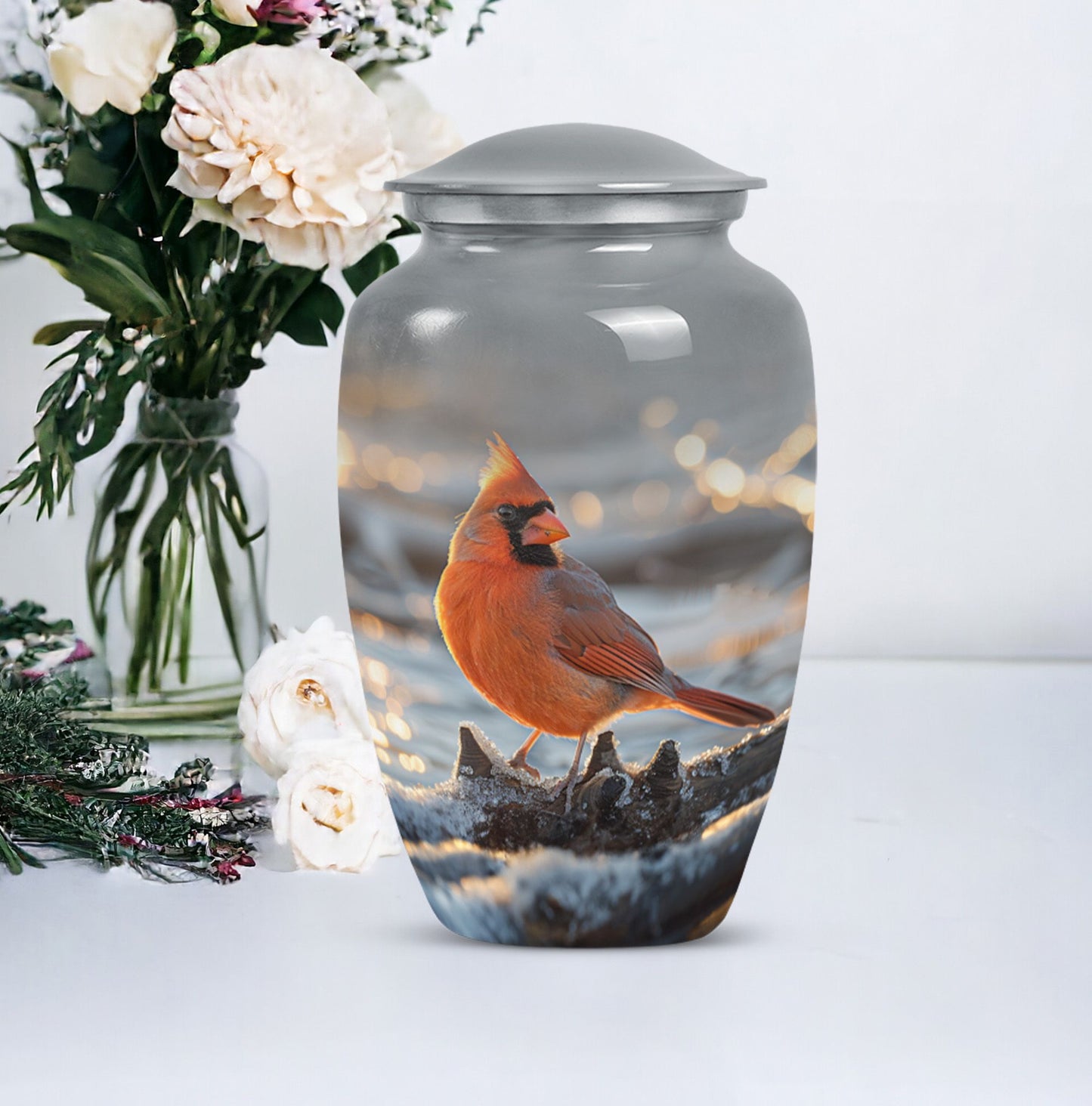 10-inch Cardinal bird urn