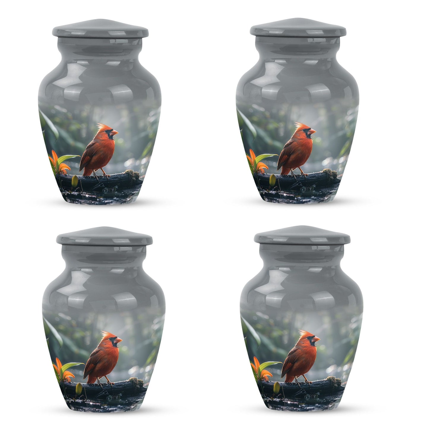 Classic Cardinal Bird Urn for ashes, sizable cremation urn.