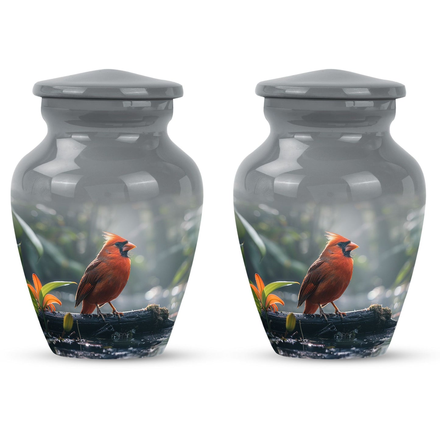 Classic Cardinal Bird Urn for ashes, sizable cremation urn.