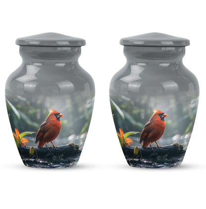 Classic Cardinal Bird Urn for ashes, sizable cremation urn.