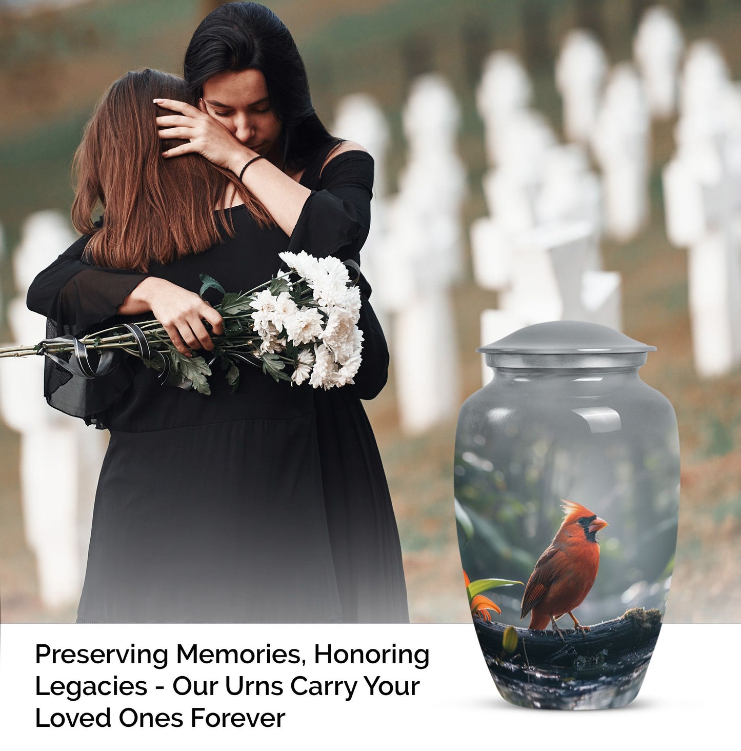Classic Cardinal Bird Urn for ashes, sizable cremation urn.