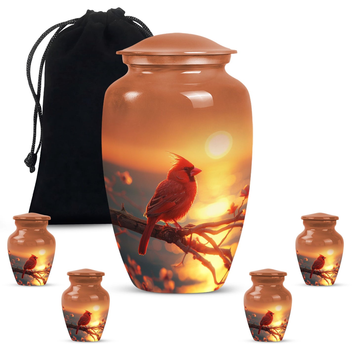 Classic 10 inch Cardinal Bird Urn in aluminium 