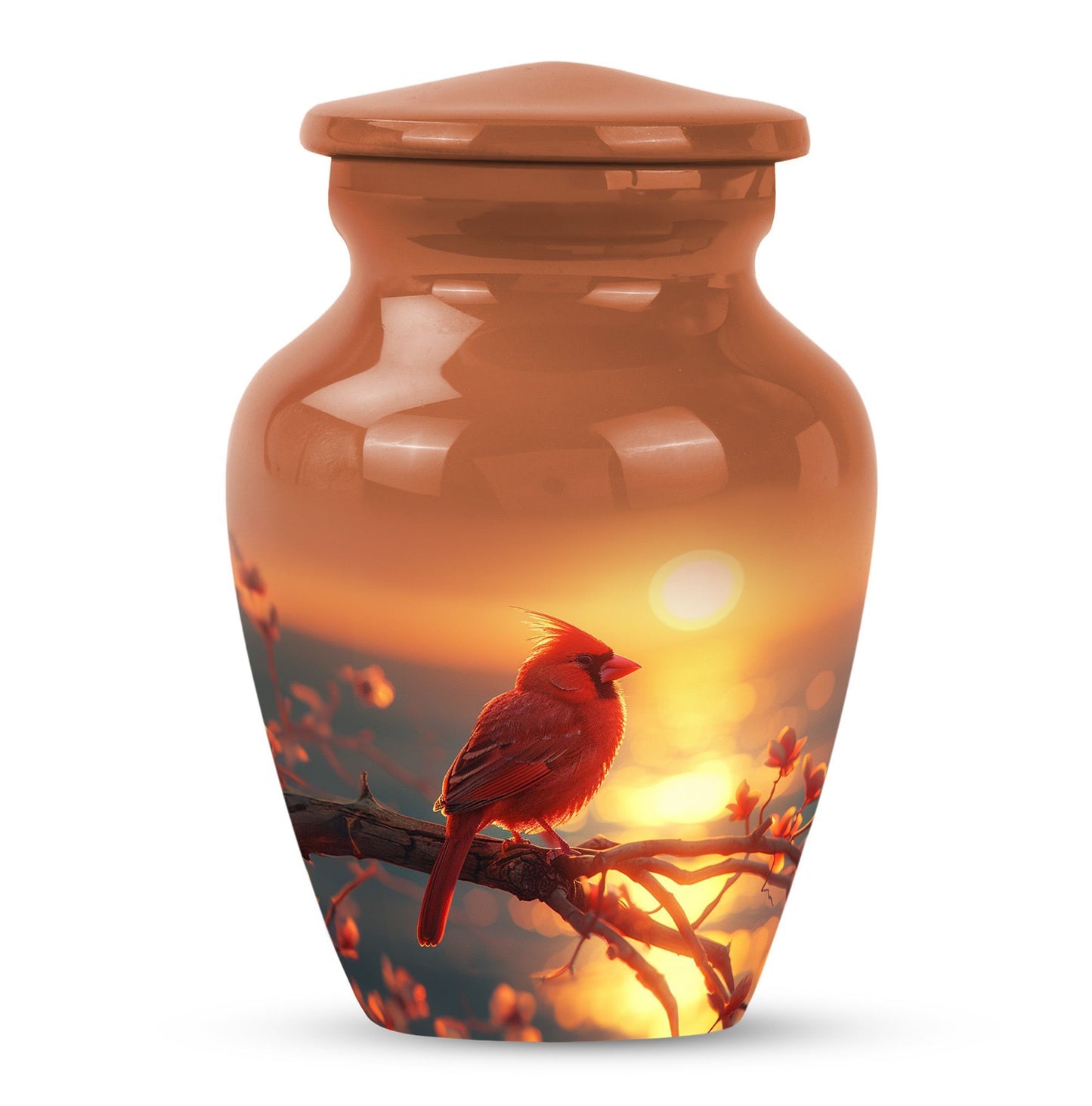 Classic 10 inch Cardinal Bird Urn in aluminium 