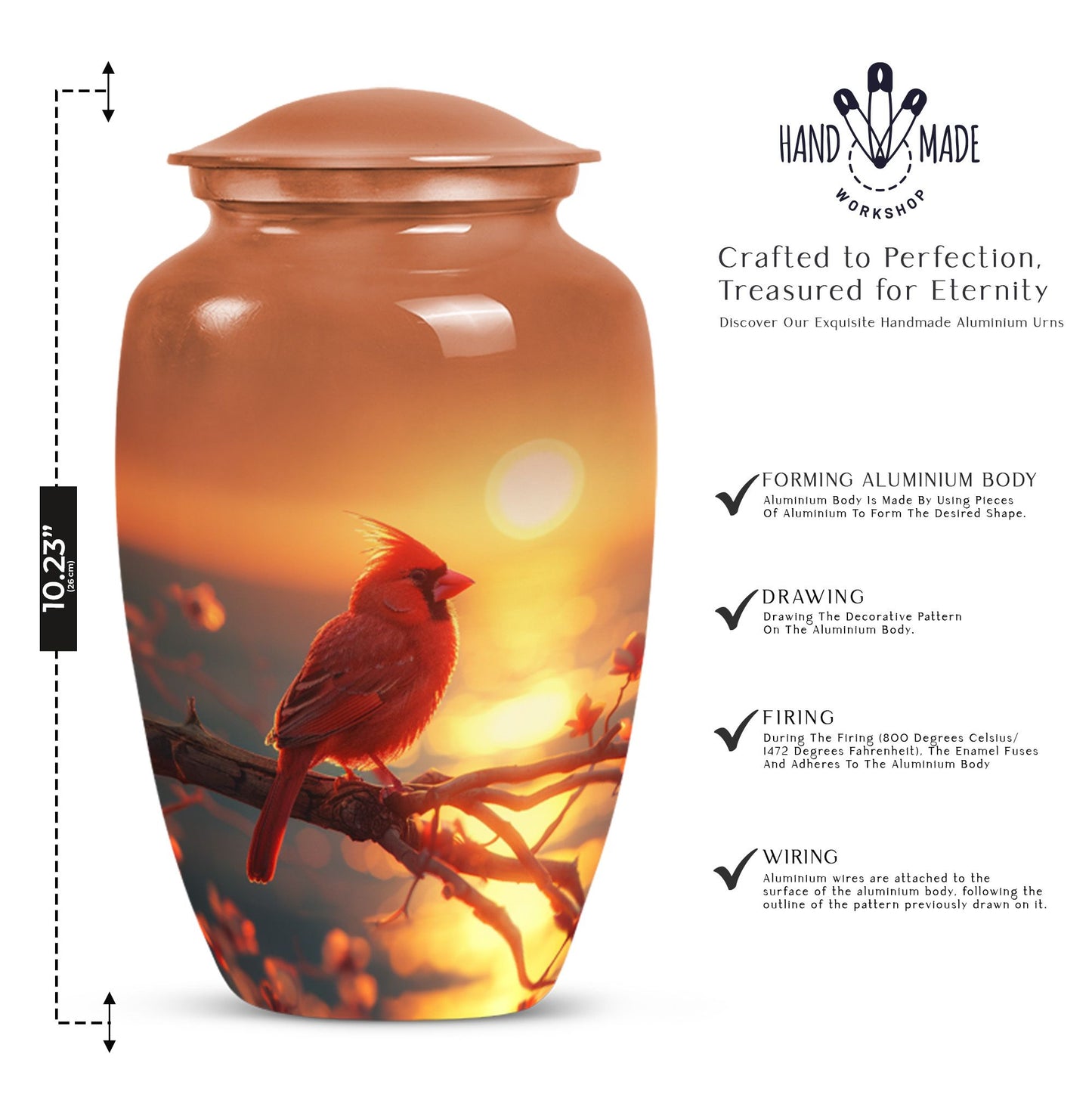 Classic 10 inch Cardinal Bird Urn in aluminium 