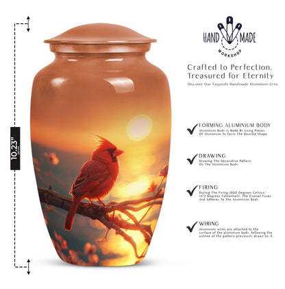 Classic 10 inch Cardinal Bird Urn in aluminium 