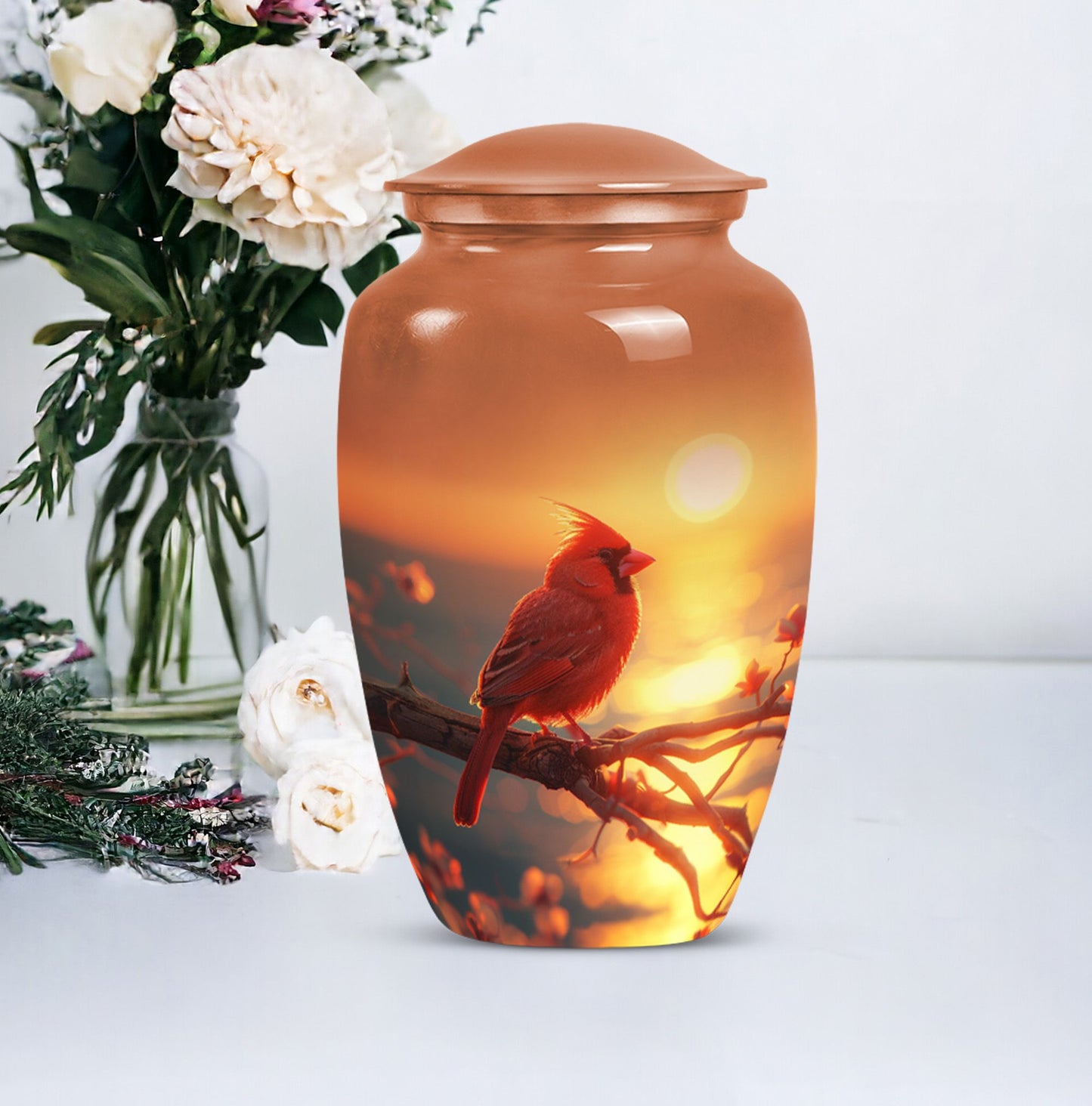 Classic 10 inch Cardinal Bird Urn in aluminium 