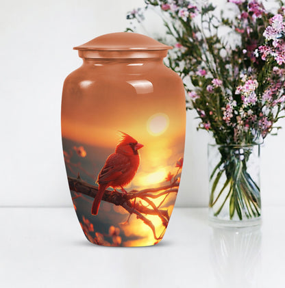 Classic 10 inch Cardinal Bird Urn in aluminium 