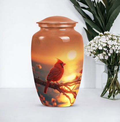 Classic 10 inch Cardinal Bird Urn in aluminium 