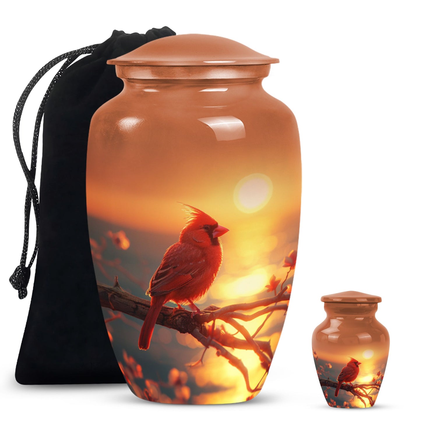 Classic 10 inch Cardinal Bird Urn in aluminium 