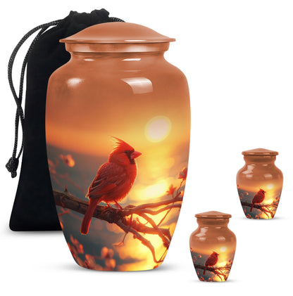 Classic 10 inch Cardinal Bird Urn in aluminium 