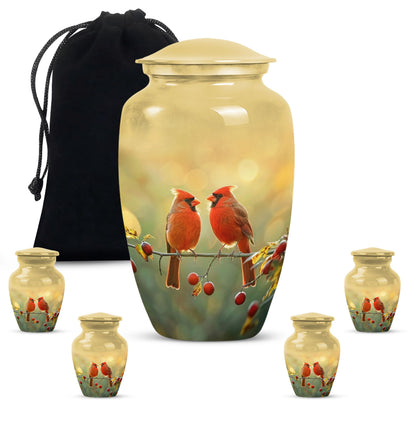 10-inch Cardinal Bird Urn, large urn for human ashes