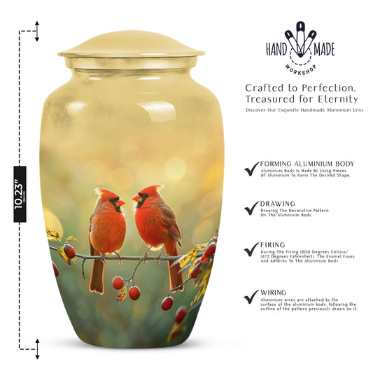 10-inch Cardinal Bird Urn, large urn for human ashes