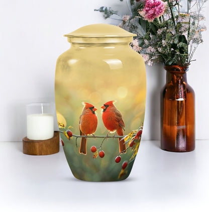 10-inch Cardinal Bird Urn, large urn for human ashes