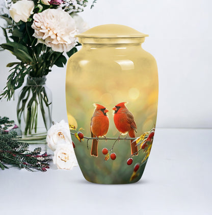 10-inch Cardinal Bird Urn, large urn for human ashes