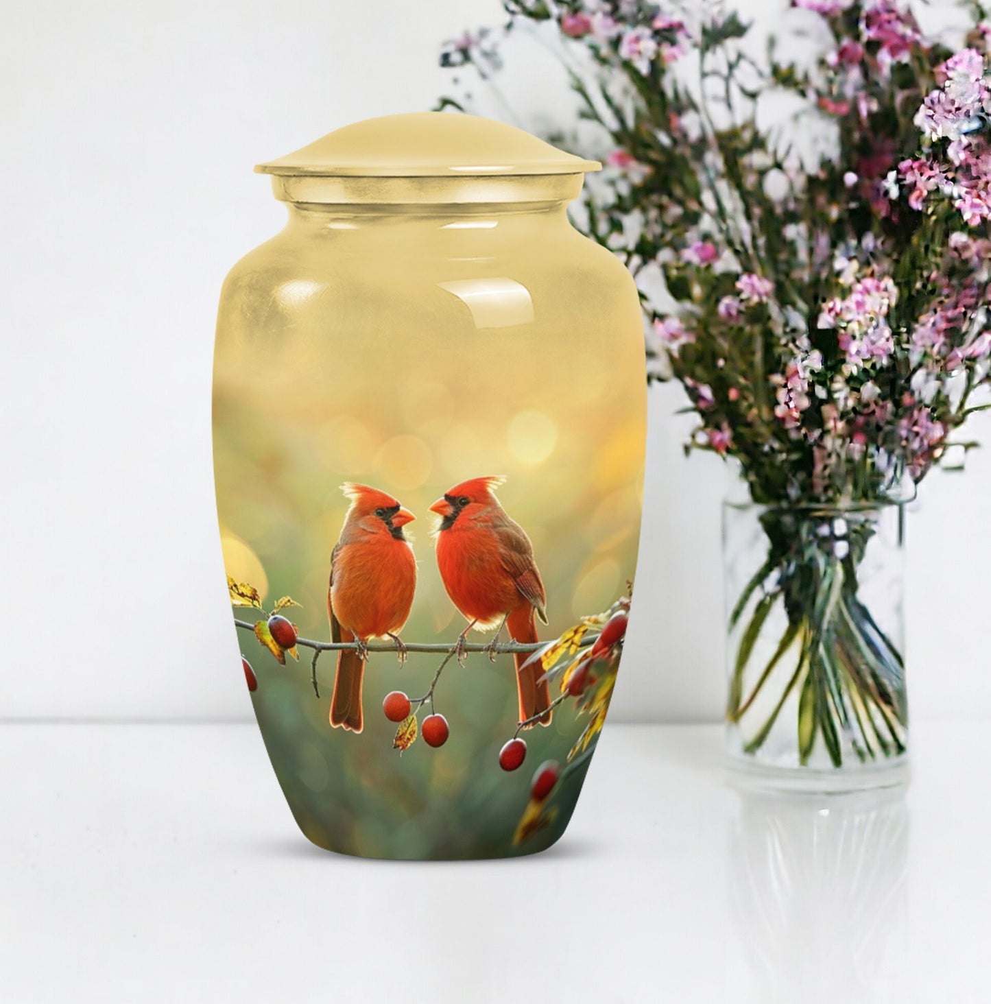 10-inch Cardinal Bird Urn, large urn for human ashes