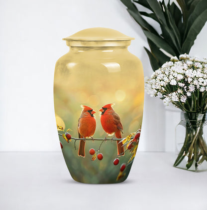 10-inch Cardinal Bird Urn, large urn for human ashes