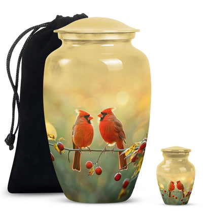 10-inch Cardinal Bird Urn, large urn for human ashes
