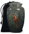 10-inch cardinal bird urn, aluminum material, with