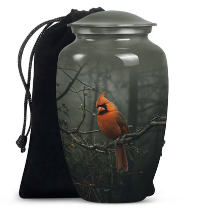 10-inch cardinal bird urn, aluminum material, with