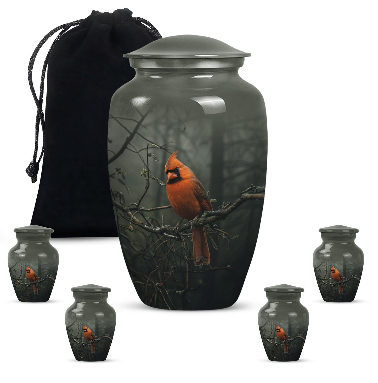 10-inch cardinal bird urn, aluminum material, with